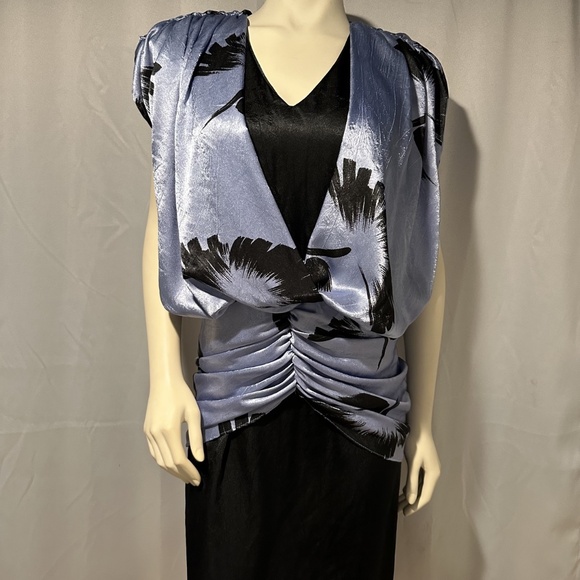 80s Cocoon Dress Lavender Black Hammered Satin Cocktail Party Sz Small - Picture 3 of 6